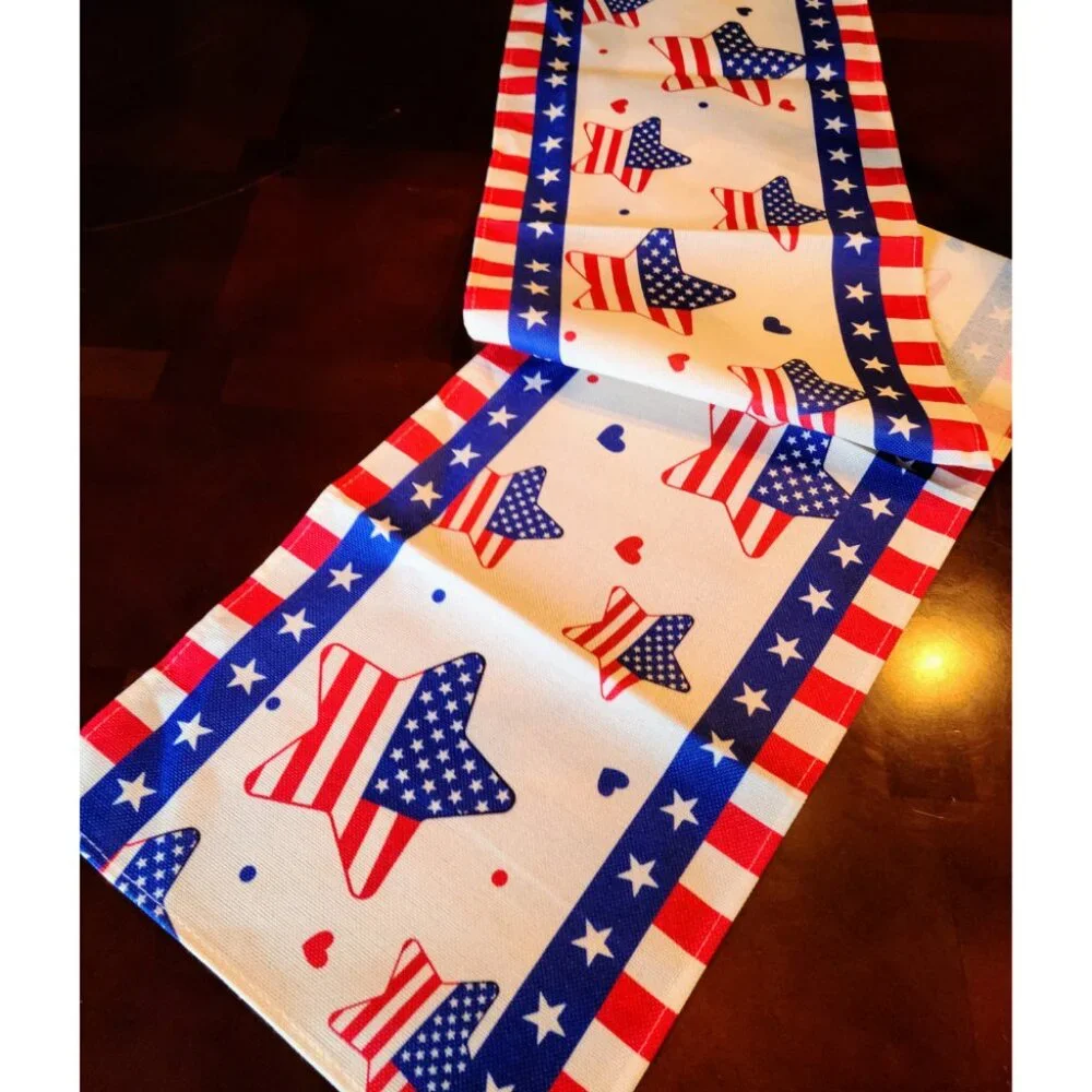 4th Of July Table Runner America Patriotic Decor Decoration Decorative Cloth